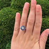 Estate Platinum Bullseye Diamond and Sapphire Ring