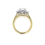 18K yellow Gold diamond engagement ring with trapezoids on a white background