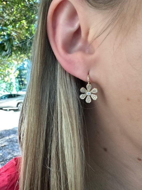 Yellow Gold Pave Diamond Flower Earrings