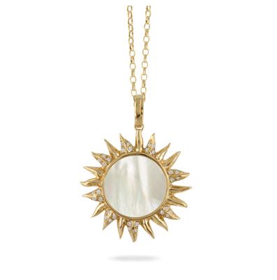 18k Yellow Gold Mother of Pearl and Diamond Sun Pendant