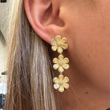 Golden Flower Triple Drop Earrings