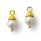 Elizabeth Locke 19K Yellow Gold Pearl and Diamond Earring Pendants