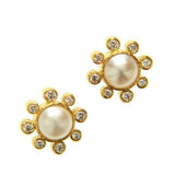 Elizabeth Locke 19K Yellow Gold Akoya Pearl and Diamond Stud Earrings