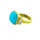 Elizabeth Locke 19K Yellow Gold Turquoise and Diamond Ring