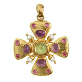 Elizabeth Locke 19K Yellow Gold Peridot, Amethyst and Tourmaline Brooch/Pendant