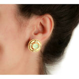 Elizabeth Locke 19K Yellow Gold Light Aqua 'Cherub with Rooster' Earrings