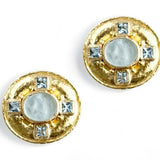 Elizabeth Locke 19K Yellow Gold Light Aqua 'Cherub with Rooster' Earrings