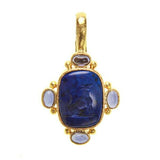 Elizabeth Locke 19K Yellow Gold Lapis 'Seated Whippet' and Iolite Pendant