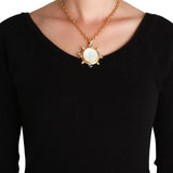 Elizabeth Locke 19K Yellow Gold Gambling Counter Pendant with Pearl and Moonstone