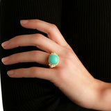 Elizabeth Locke 19K Yellow Gold Turquoise and Diamond Ring