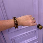 wood link bracelet with gold clasp