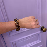 wood link bracelet with gold clasp