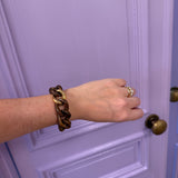 wood link bracelet with gold clasp