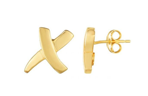 14K Yellow Gold Large X Stud Earrings