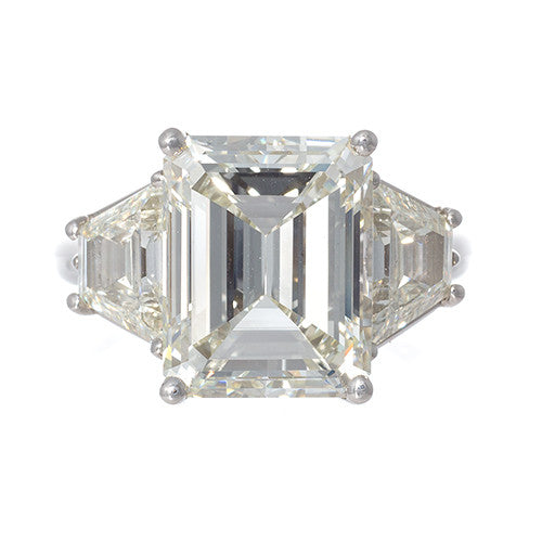 Emerald Cut with Trapezoids Platinum and Diamond Engagement Ring