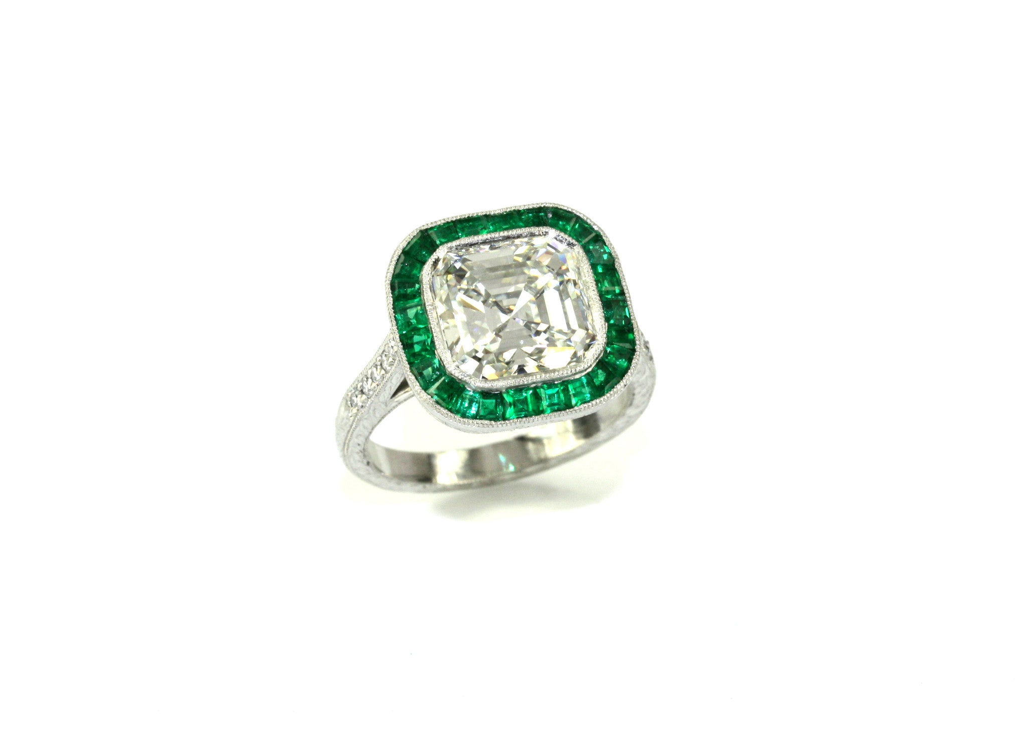 Asscher Cut Diamond with Emeralds