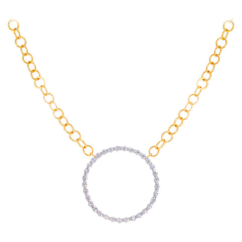 18k White Gold and Yellow Gold Diamond Circle Necklace