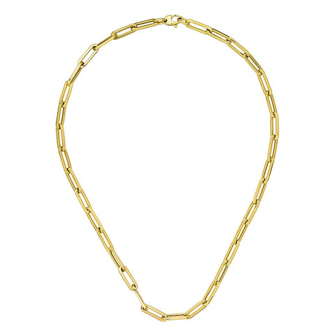 14k Yellow Gold Elongated Long Link Necklace