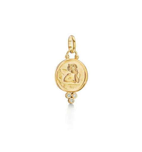 Temple St. Clair 18k Yellow Gold Angel Pendant with Trio Diamonds