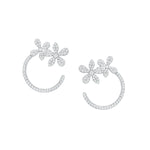14K White Gold Open Circle Diamond Flower Stud Earrings