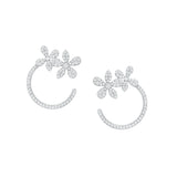 14K White Gold Open Circle Diamond Flower Stud Earrings
