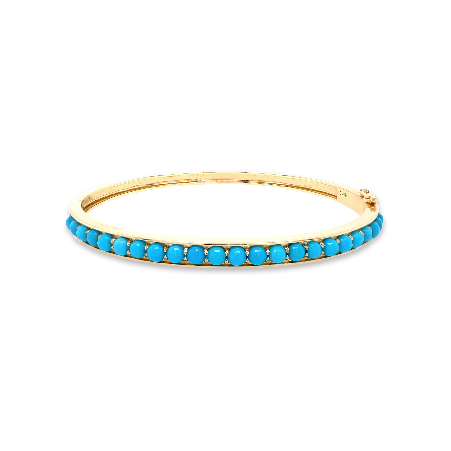 A 14K yellow gold bangle bracelet with turquoise beads