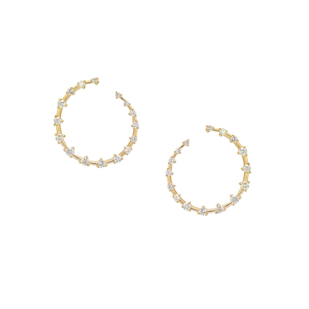 14k Yellow Gold and Diamond Front Facing Hoops