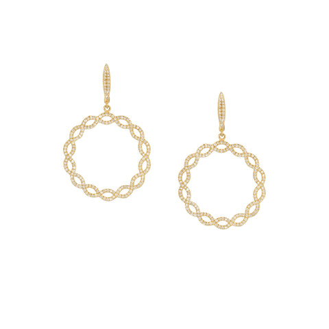 14k Yellow Gold and Diamond Twisted Front Facing Drop Earrings