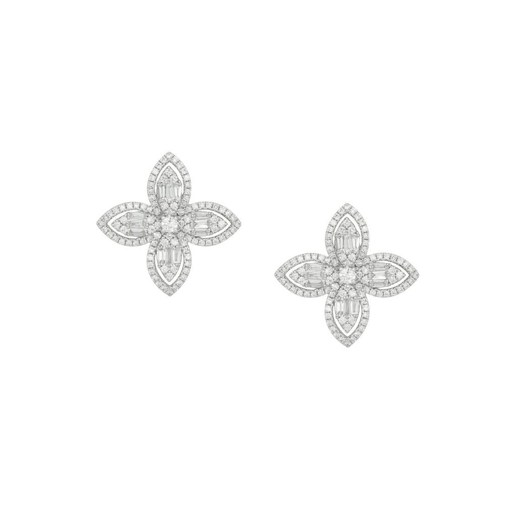 14k White Gold Diamond 3 Petal Flower Studs – Laura Pearce Ltd.