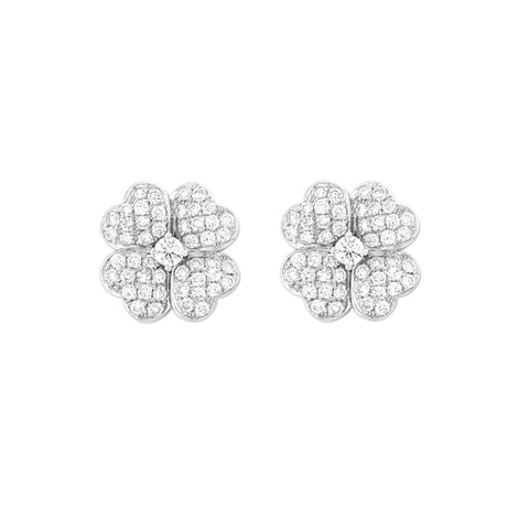 18k White Gold Diamond Clover Stud Earrings