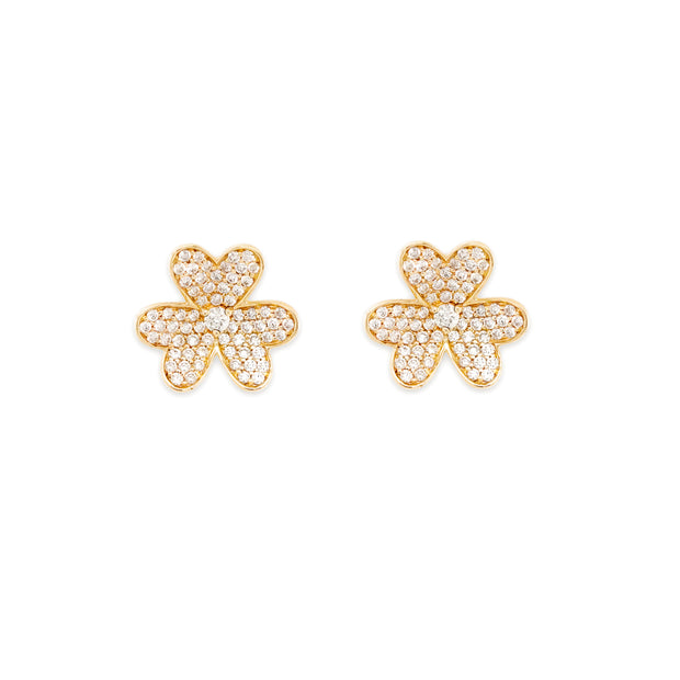 14K Yellow Gold and Diamond Clover Studs
