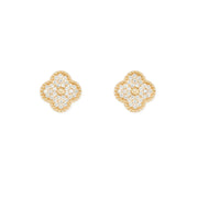 14K Yellow Gold and Diamond Clover Studs