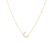 14K Yellow Gold and Diamond Crescent Necklace