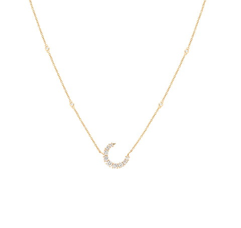 14K Yellow Gold and Diamond Crescent Necklace