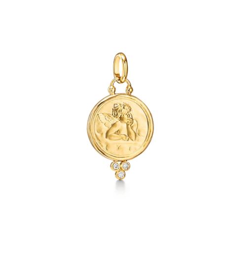 Temple St. Clair 18k Yellow Gold Angel Pendant with Trio Diamonds