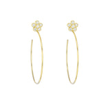 A pair of 18k yellow gold earrings featuring a flower design with all diamond embellishments.