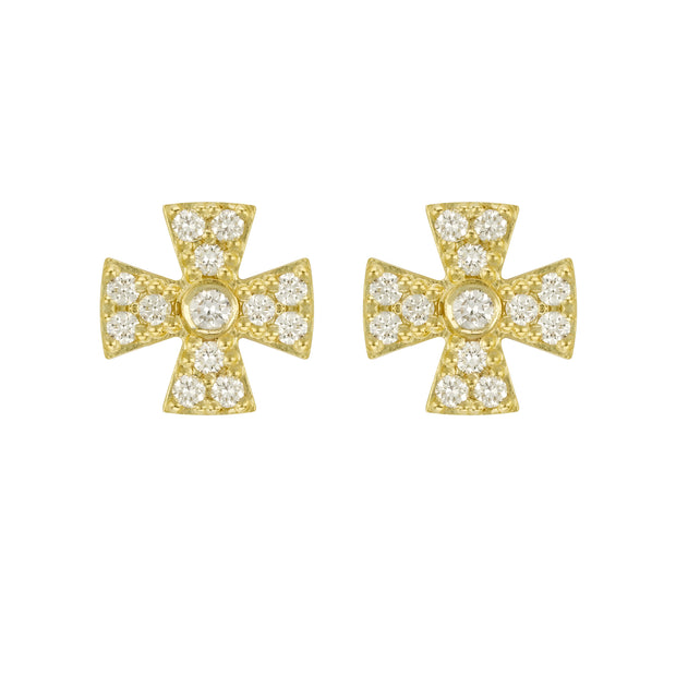 LPL Signature Collection 18k Yellow Gold Diamond Maltese Cross Studs