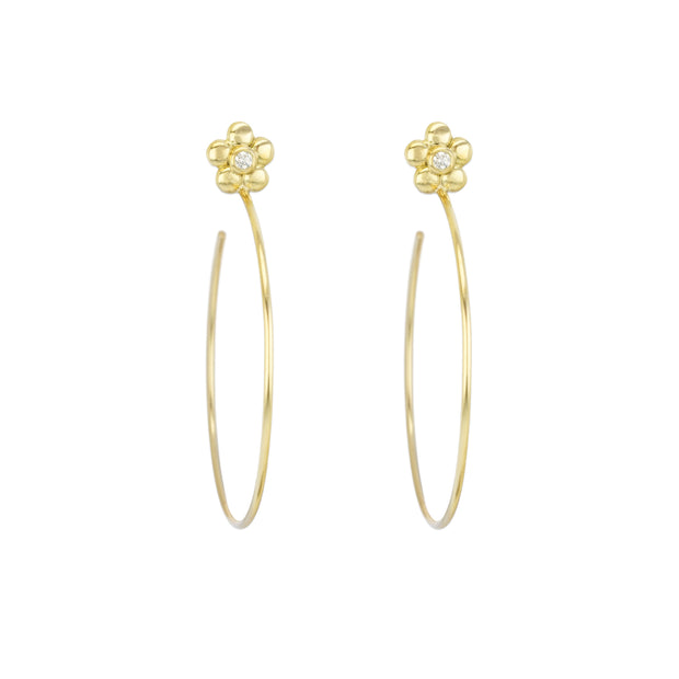 LPL Signature Collection 18k Yellow Gold Flower Single Diamond Earring