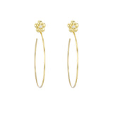 A pair of 18k yellow gold flower single diamond earrings on a white background.