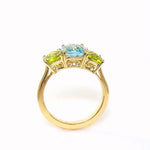 18K Yellow Gold Blue Topaz and Peridot Ring