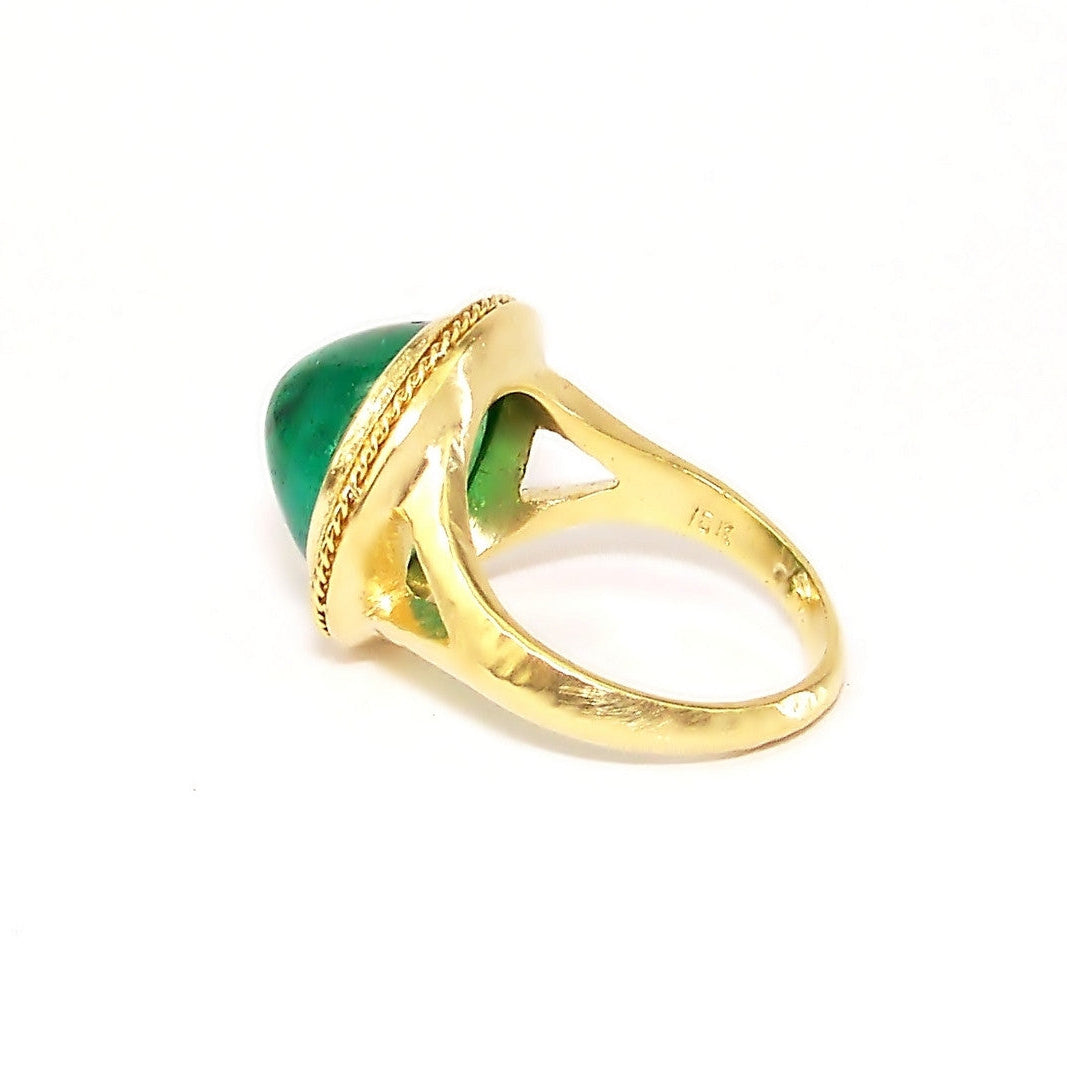 18K Yellow Gold Cabochon Emerald Ring with Diamonds