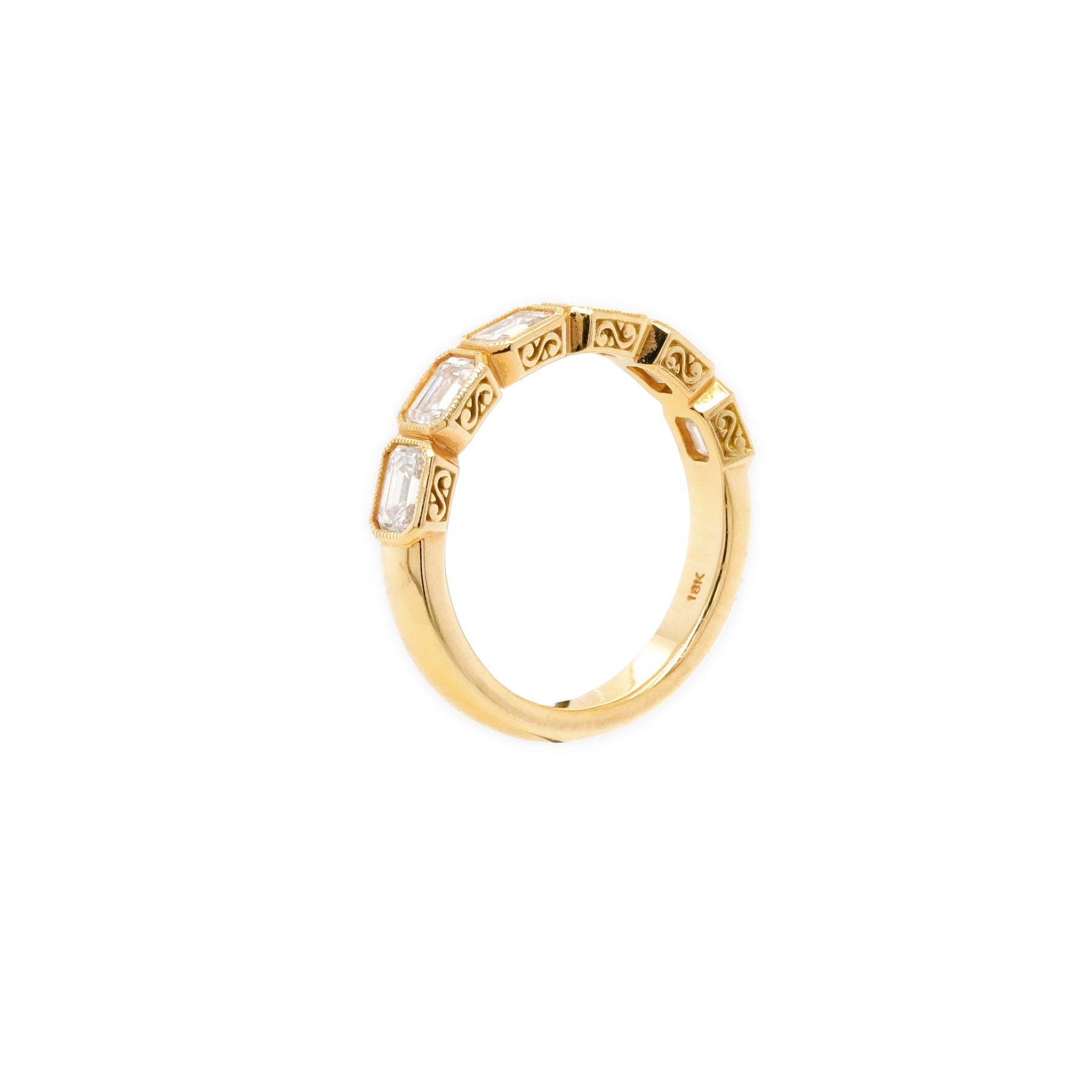 18K gold diamond band ring side view 