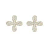 A pair of 18k yellow gold and diamond four petal flower stud earrings.