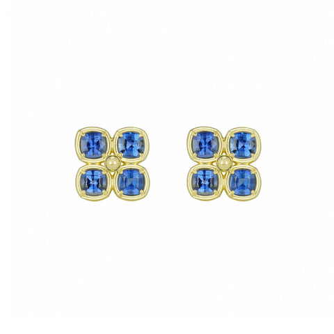 LPL Signature Collection 18k Yellow Gold and Sapphire Clover Earrings