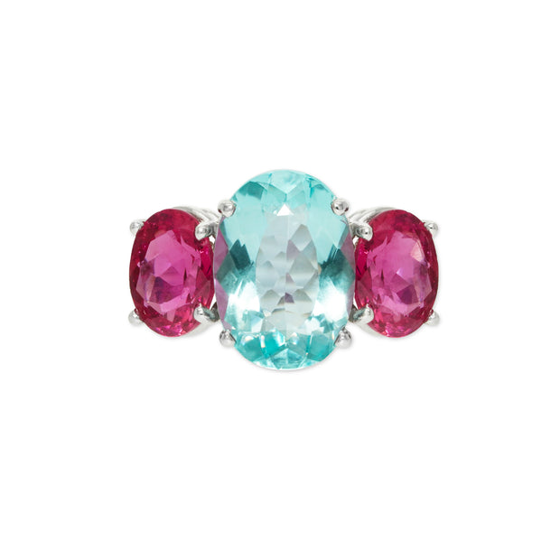 Estate 14K White Gold Blue Topaz and Pink Sapphire Ring