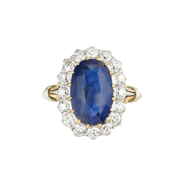 Estate Platinum and Yellow Gold Oval Sapphire and Diamond Ring