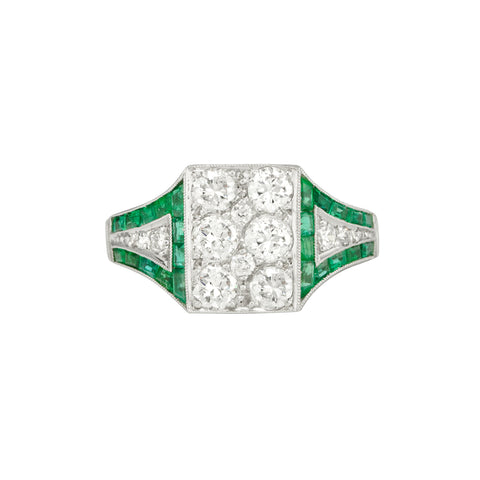 Estate Platinum Emerald and Diamond Ring