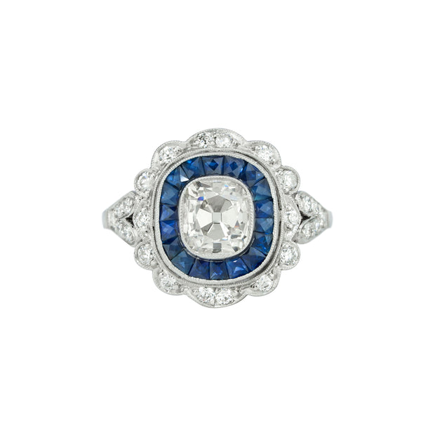 Estate Platinum Diamond and Sapphire Bullseye Ring