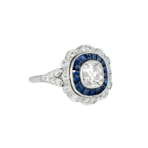 Estate Platinum Diamond and Sapphire Bullseye Ring