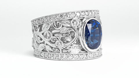 Sapphire and Diamond Platinum Ring